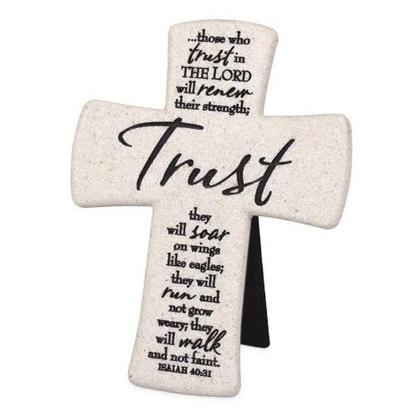 Lighthouse Christian Products Lighthouse Christian Products 173164 Cross-Desktop-Cast Stone-Scripture-Trust No.11342 173164
